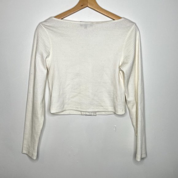 PrettyLittleThing white ribbed cropped v-neck cardigan L - Picture 4 of 5